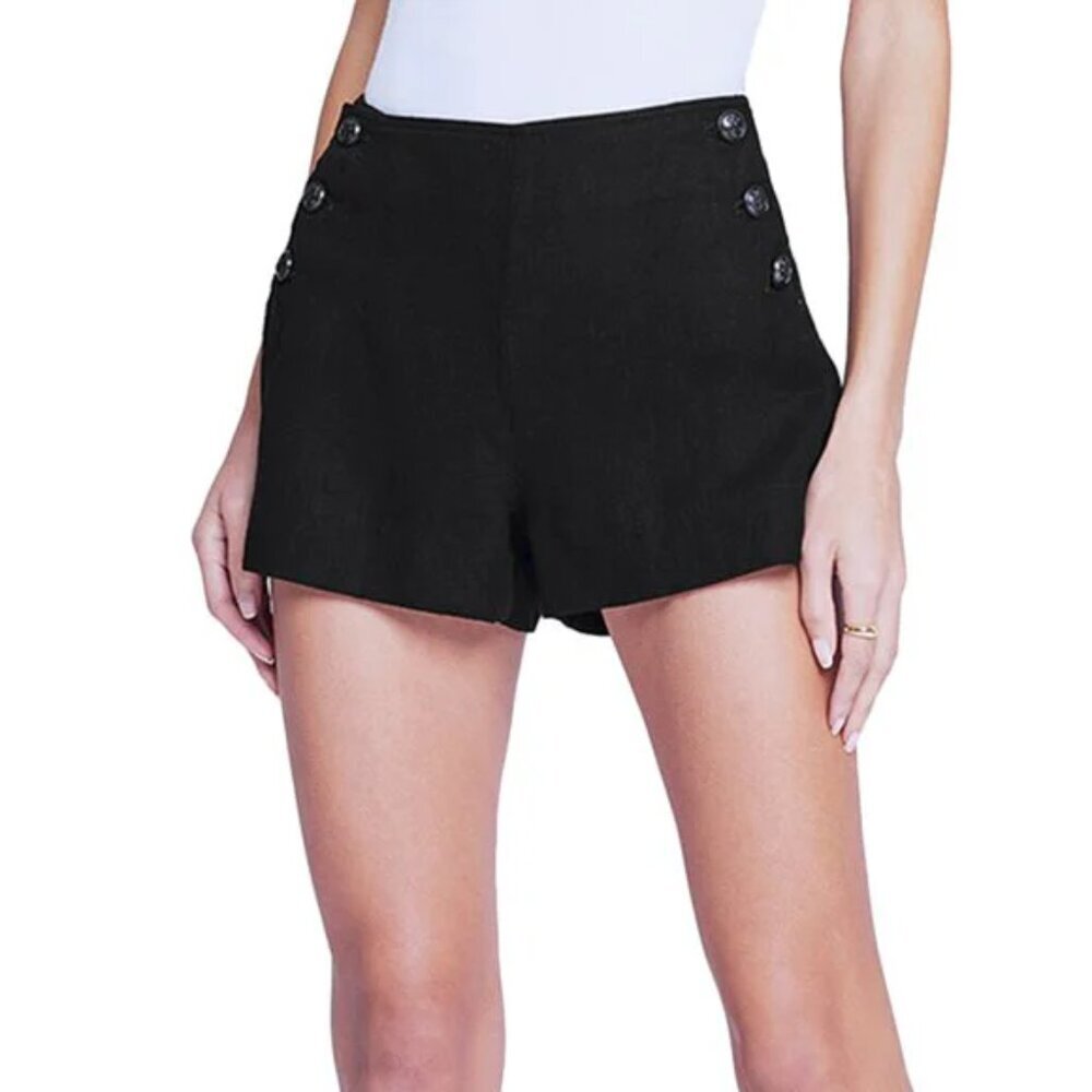 L'AGENCE 'Jude' High-Rise Linen Sailor Shorts, Black